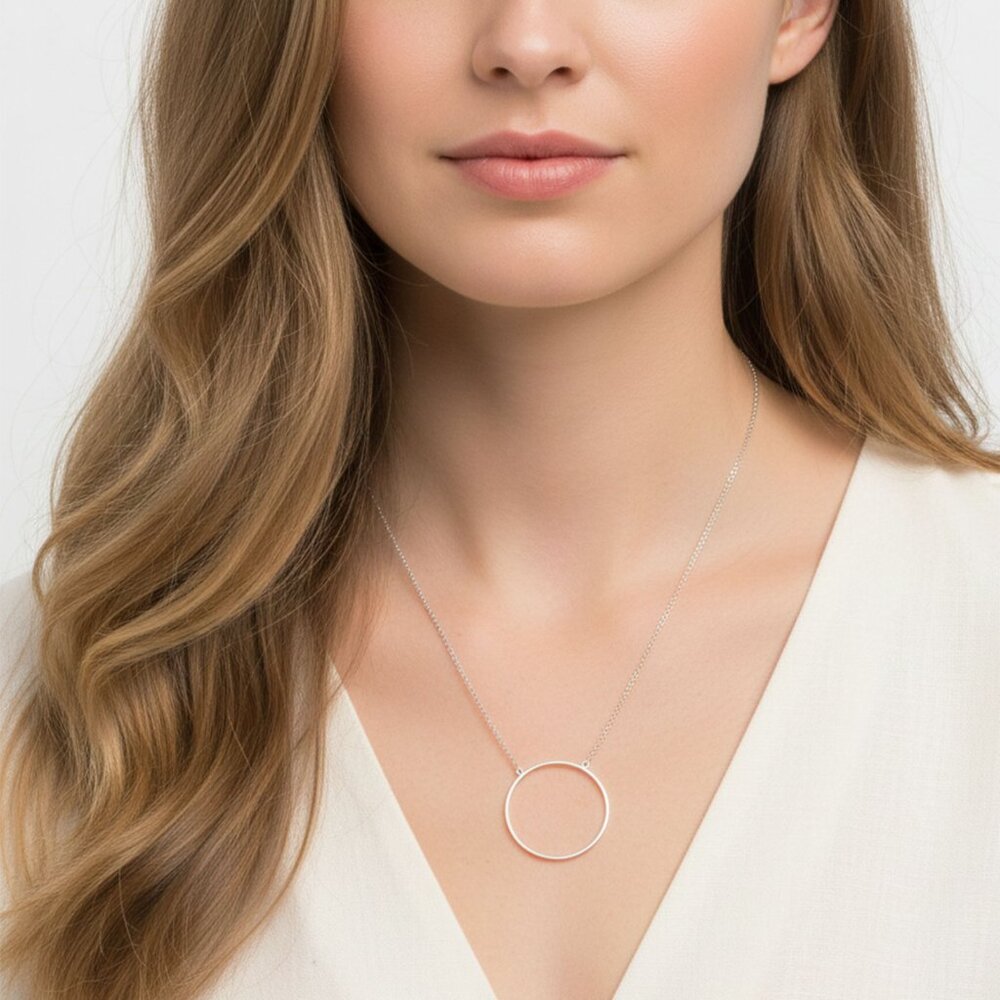 Lele Sadoughi Silver Plated Open Circle Pendant Necklace Elegant Minimal Clean